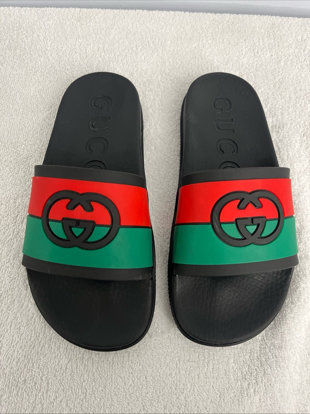 GUCCI Women's 39 US 8 Interlocking GSlide Sandal Black RedGreen 655461 Authentic